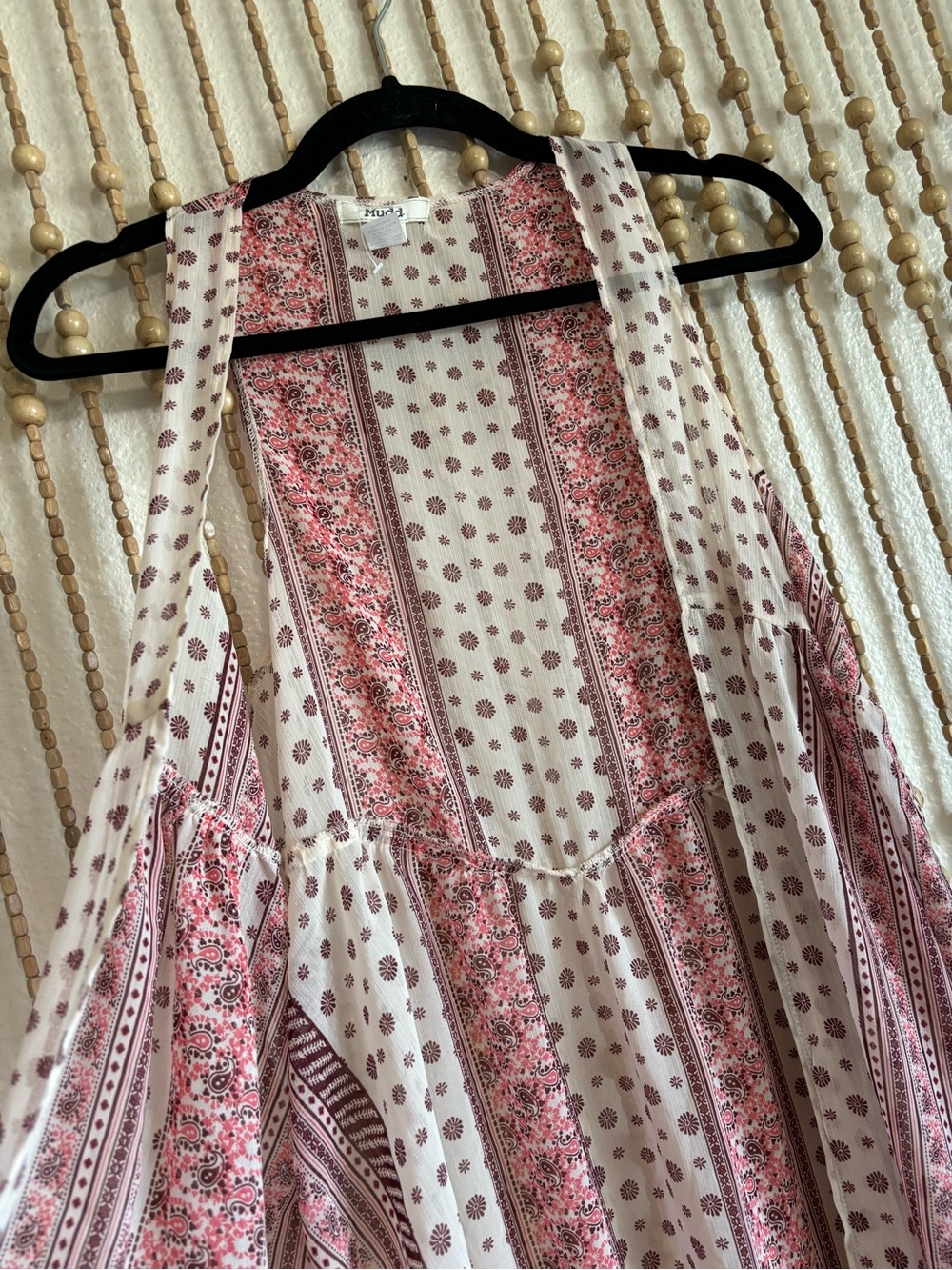 Mudd Pink White Western Floral Boho Print Sheer Open Front Layering Flowy Kimono - Picture 2 of 4